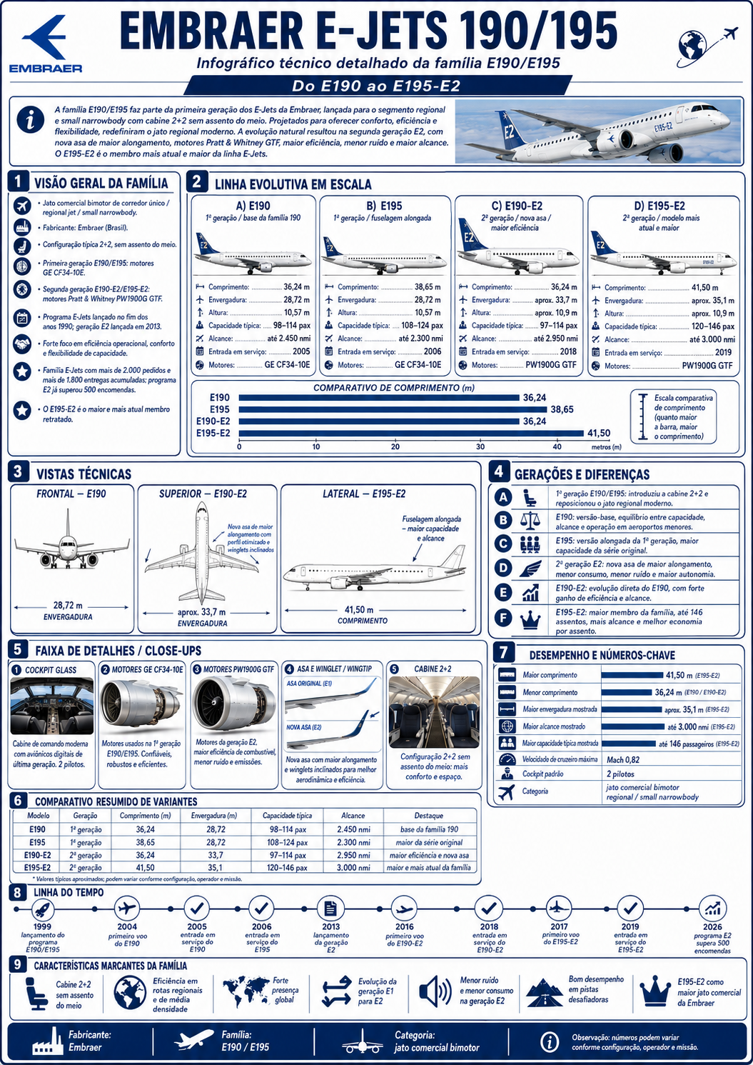 Infográfico técnico — Embraer E-Jets 190/195